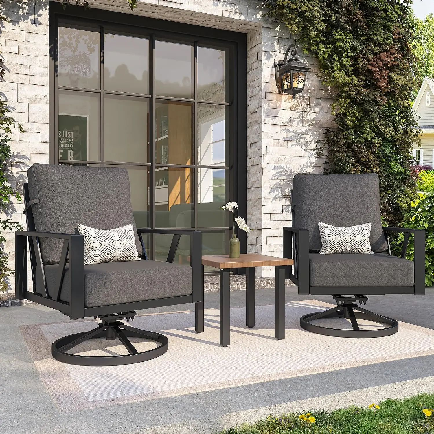 Patio Swivel Rocking Chairs Set of 2 with 6 Inch Cushion,Grey, Customized