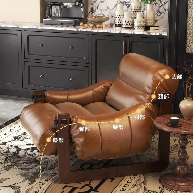 

Одиночный диван Джерси для гостиной, ленивый диван-кресло, среднее антикварное кожаное повседневное кресло из цельного дерева в стиле ретро