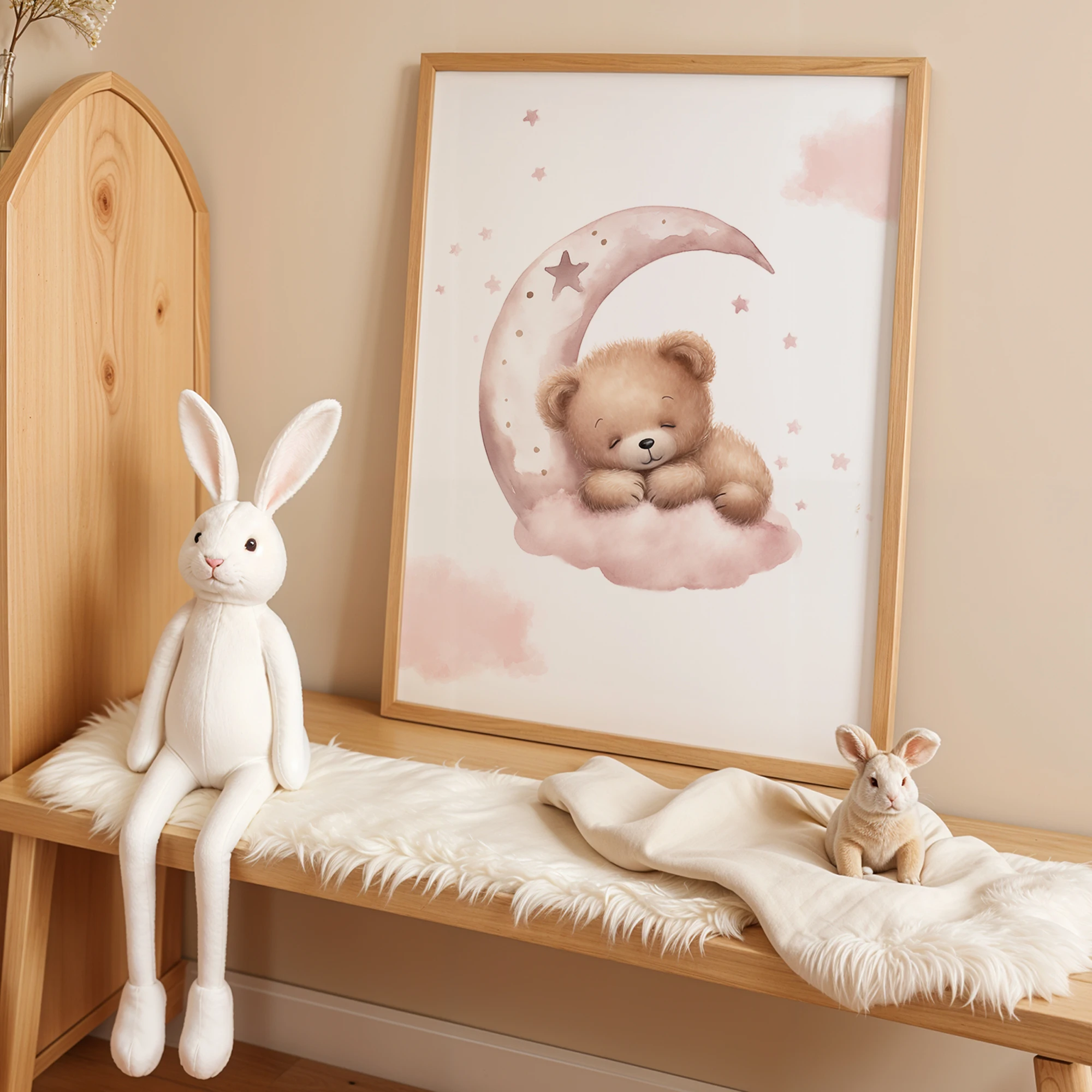 6pcs Personalized Custom Name Pink Teddy Bear Wall Art Print Picture Canvas Poster Painting For Living Child Room Home Decor
