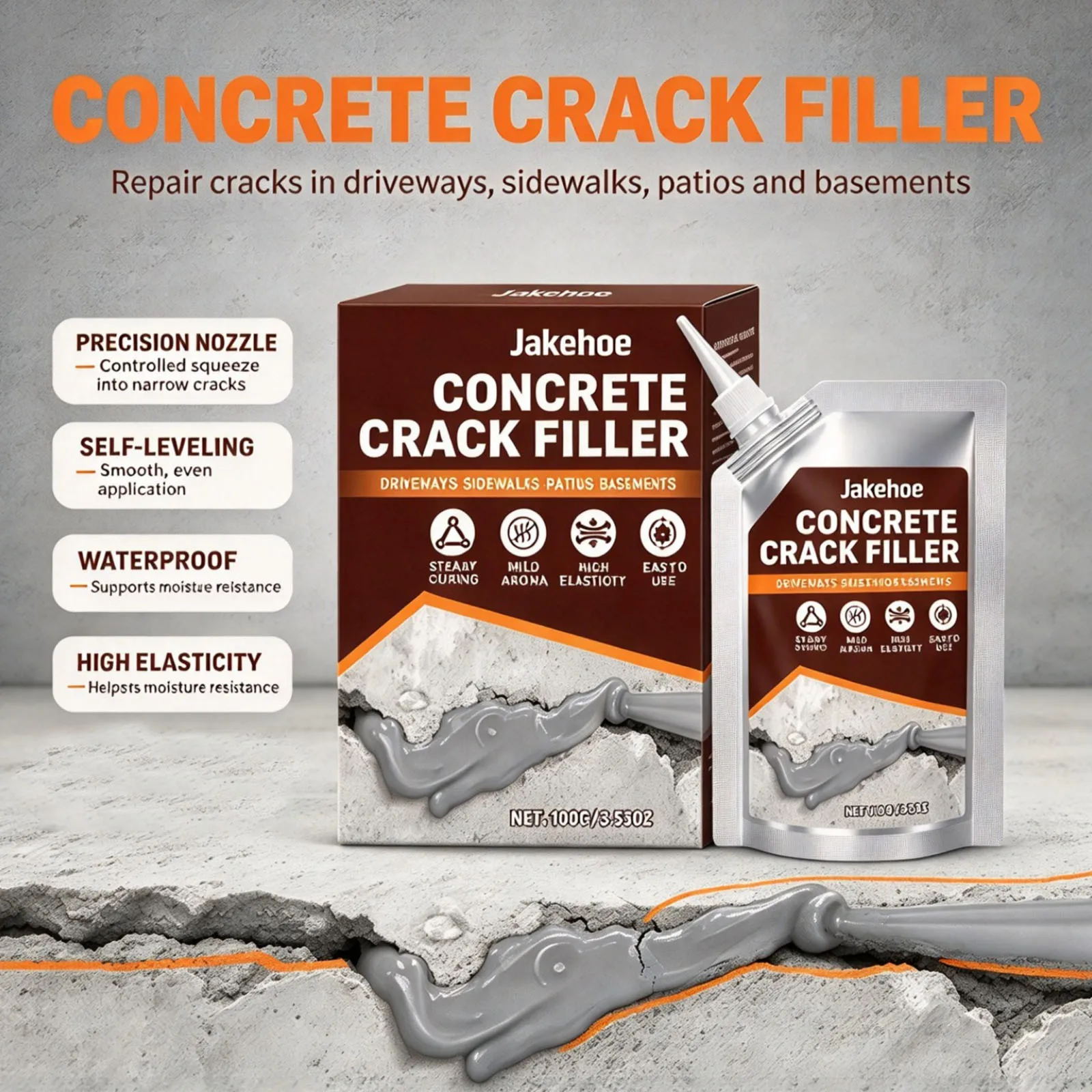 Concrete Crack Filler 100g Moisture Resistant High Elasticity Gap Filler for Wall Tile Driveway Quick Dry Repair Sealant