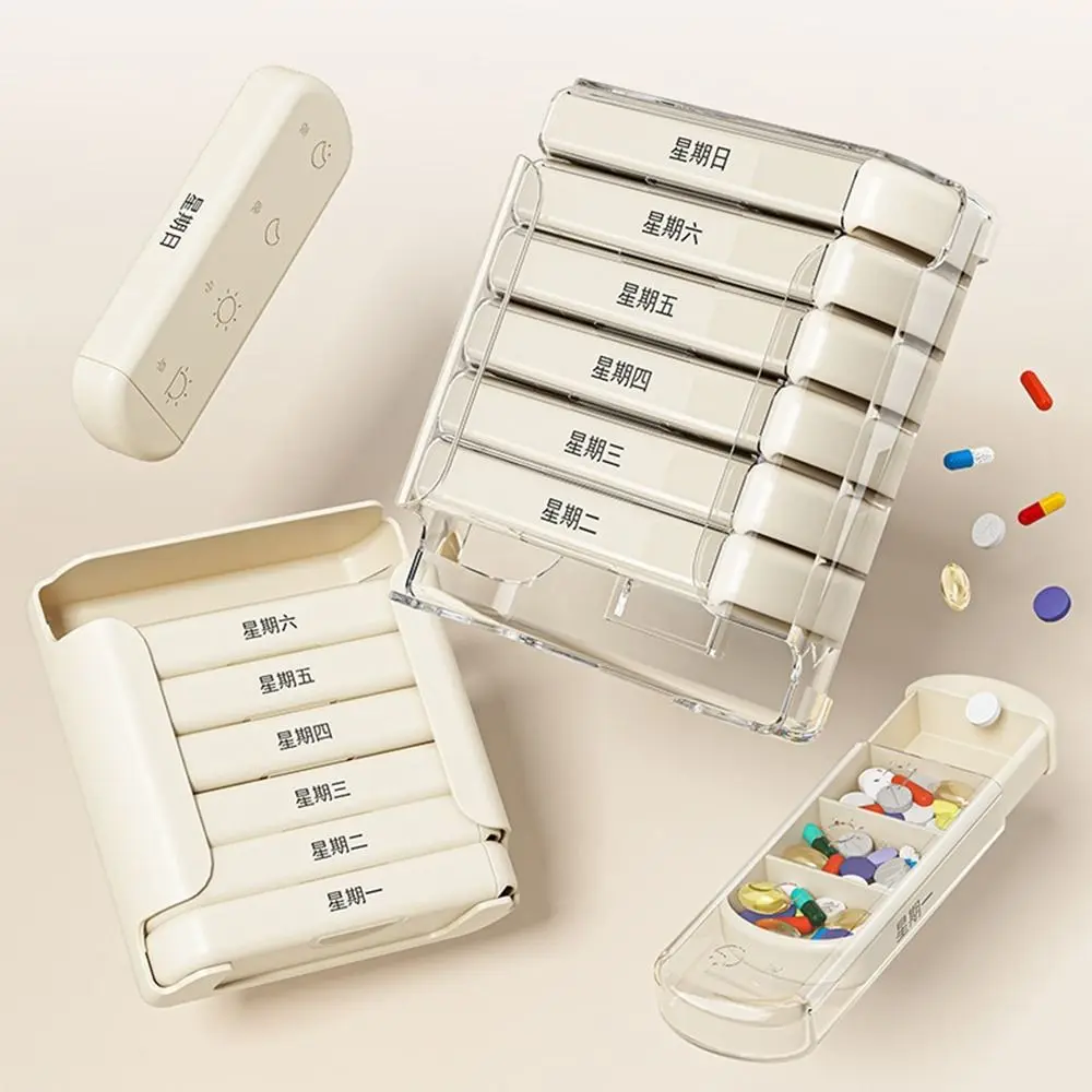 

Plastic 7 Days Pill Box Wall Mounted Sealed Pill Cases Large Capacity Moisture-Proof Medicine Storage Dispenser for Home