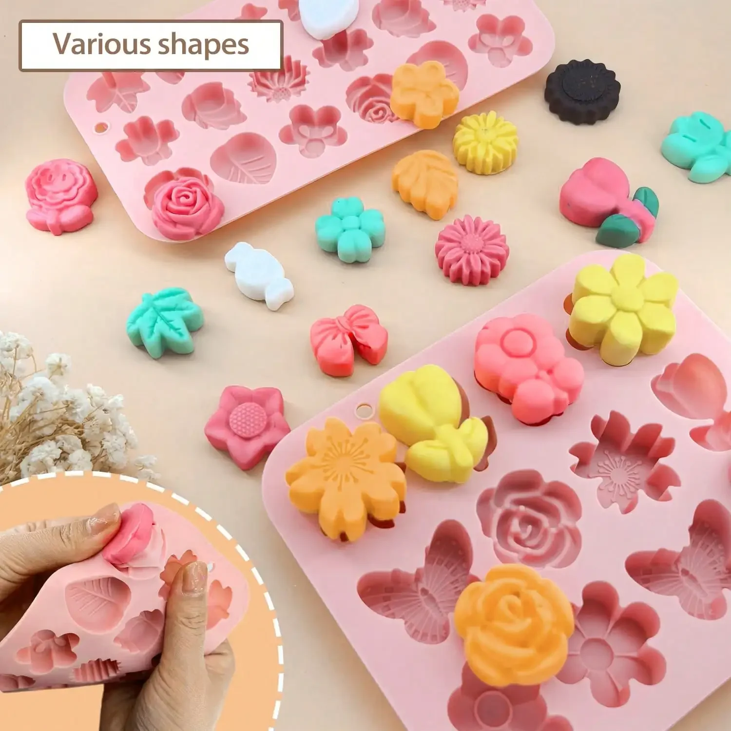 1-2 PCS Flower Theme Chocolate Gummy Mold Silicone, Reusable Silicone Candy Molds, for Chocolate Baking, Ice Cube Trays, Cupcake view 4