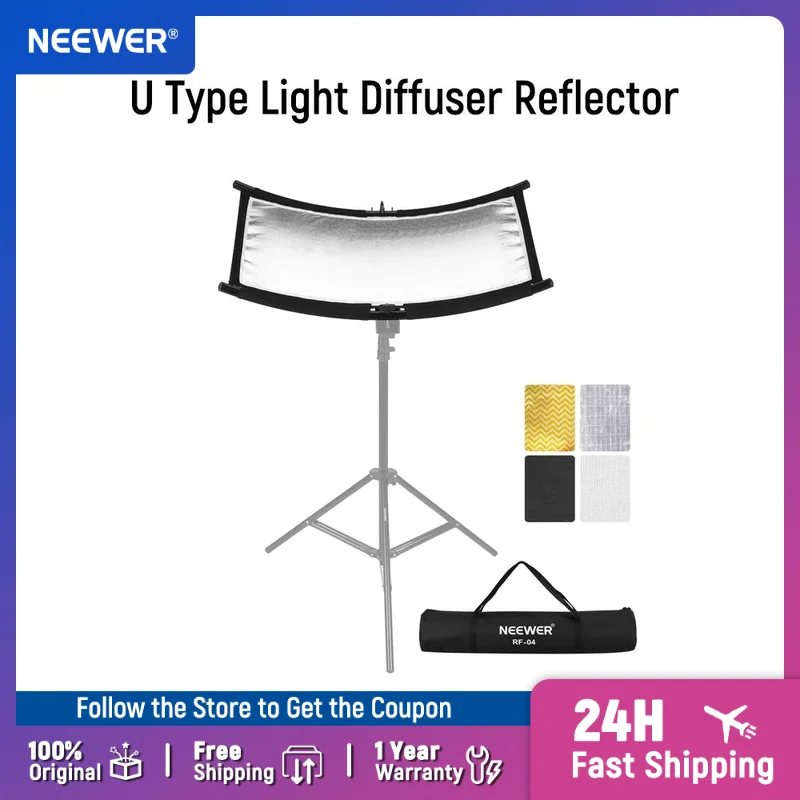 NEEWER U Type Light Diffuser Reflector for Studio with Carrying Case Arclight Curved Reflector in Black/White/Gold/Silver