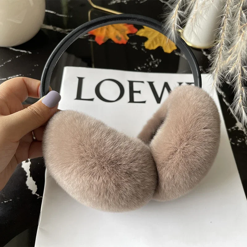 Real Rex Rabbit Fur Earmuffs for Women Winter Headphones Soft Warm Cable Furry Rabbit Fur Ear Covers for Cold Weather