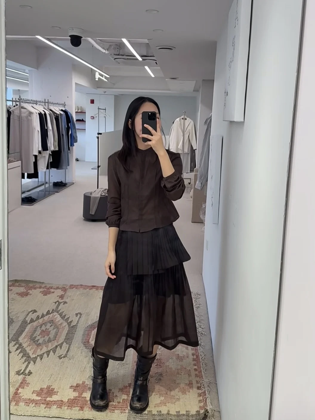 

Authentic Half Skirt Shirt Casual Lightweight Polyester Fiber Long Sleeve Stand Collar Button Detail Daily Wear