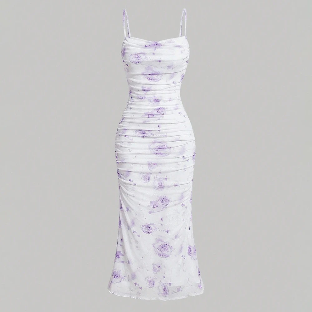 

Mia Muse Dresses Summer Skinny Fit Elegant Floral Sleeveless Square Neck Maxi Party Lettuce Trim Dresses For Women
