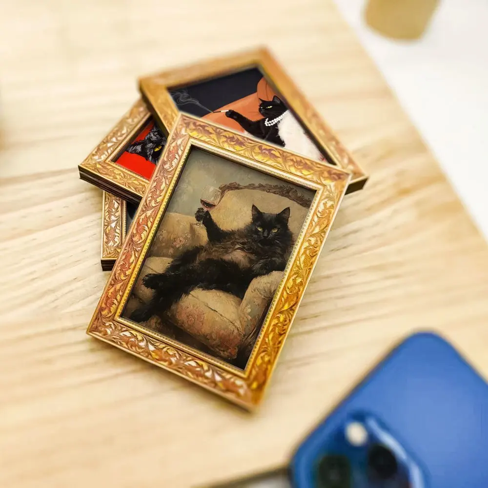 1 piece of elegant black cat refrigerator magnet, small creative framed decoration, cat enjoying red wine, high-quality wood, fun kitchen ornament, a must-have for cat lovers