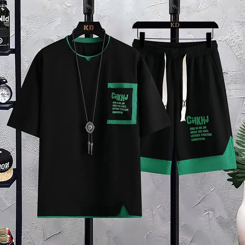 

Новая летняя футболка с коротким рукавом с принтом, баскетбольная одежда, мужская свободная спортивная дышащая футболка большого размера, комплект из двух предметов высокого качества