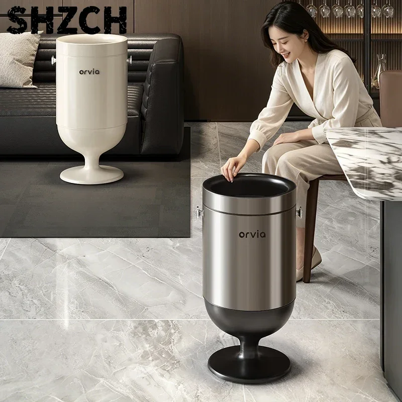 2026 new stainless steel trash can household bathroom living room kitchen office trash can
