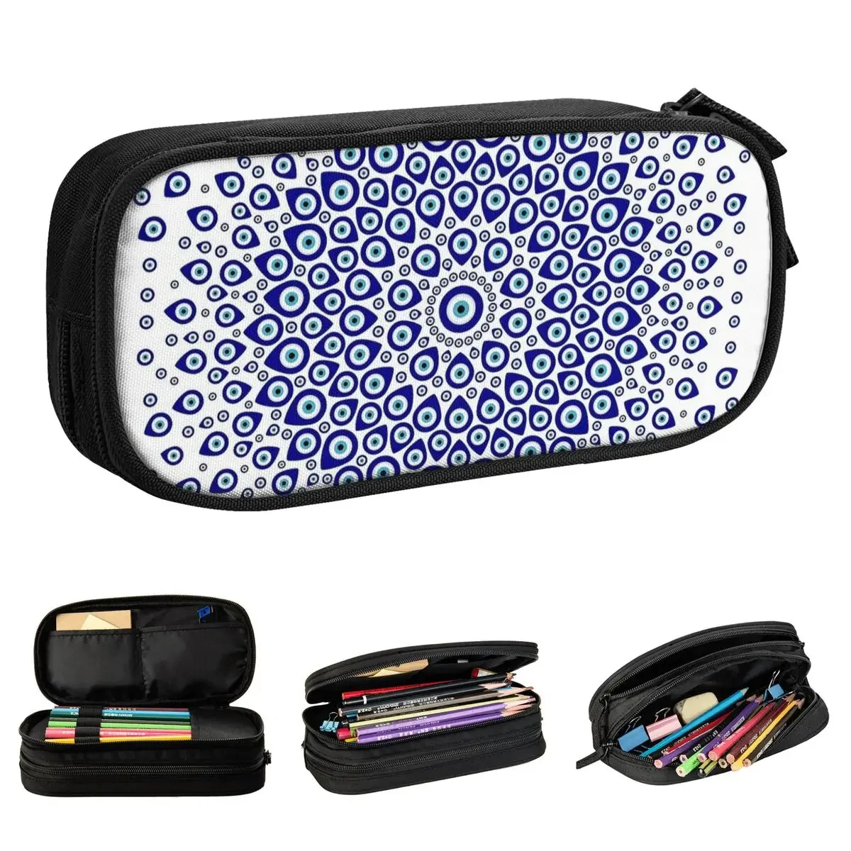 

Nazar Turkish Evil Eye Circular Ornament Pencil Case Pen Bag for Student Big Capacity Students School Zipper Pencilcases