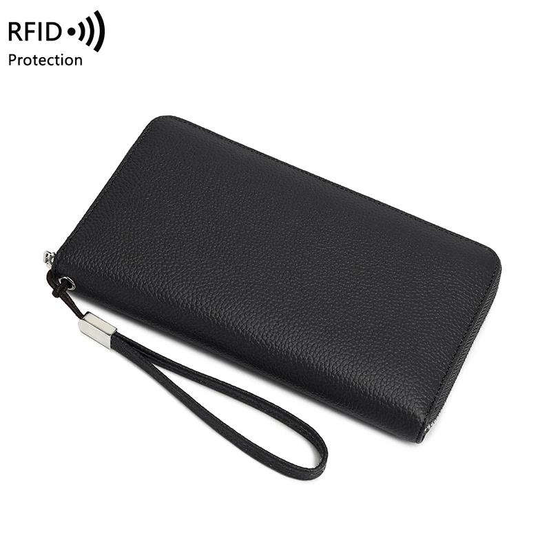 New leather wallet RFID anti-theft brush women\'s wallet multi-card long money clip layer cowhide large capacity clutch bag