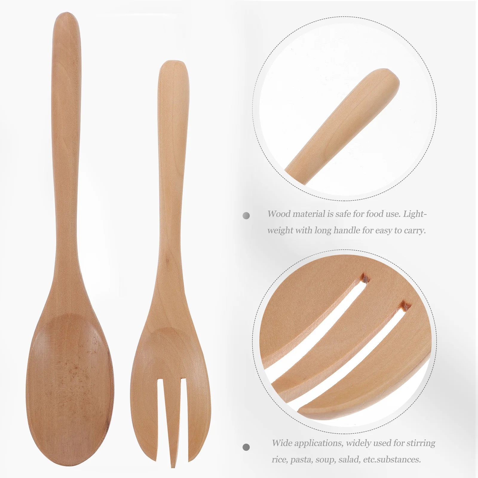 

1Set Salad Spoon Fork Set Eco Friendly Premium Wood Kitchen Utensils Heat Insulation Safe Food Use Home Restaurant Hotel Party