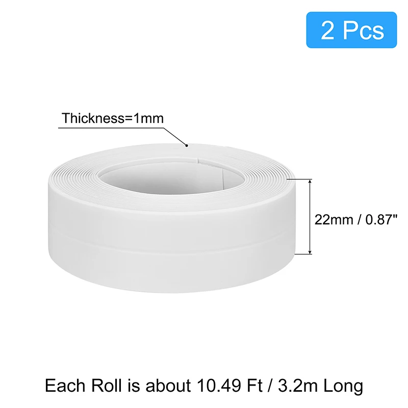 2ชิ้นแผ่นแปะเทปซีลกั้นห้องอาบน้ำทำจาก PVC สติกเกอร์ติดผนังแบบกันน้ำกาวในตัวสำหรับกันราในอ่างล้างจานและห้องครัว