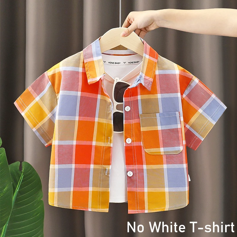 New Boys Cotton T-Shirts Fashion Kids Short Sleeve Plaid Blouse for 2-10 Years Children Clothing Casual Tops Birthday Present