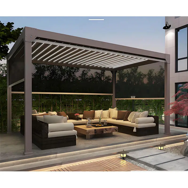 Motorized Aluminum Pergola Louvered Roof Gazebo Heavy Duty Outdoor Patio Canopy Shelter Waterproof UV Sunshade Rain Garden Cover
