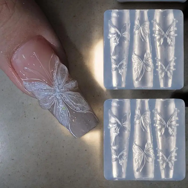 قالب مانيكير احترافي ثلاثي الأبعاد مع نجم البحر والفراشة والصدفة وتصاميم الزهور من السيليكون