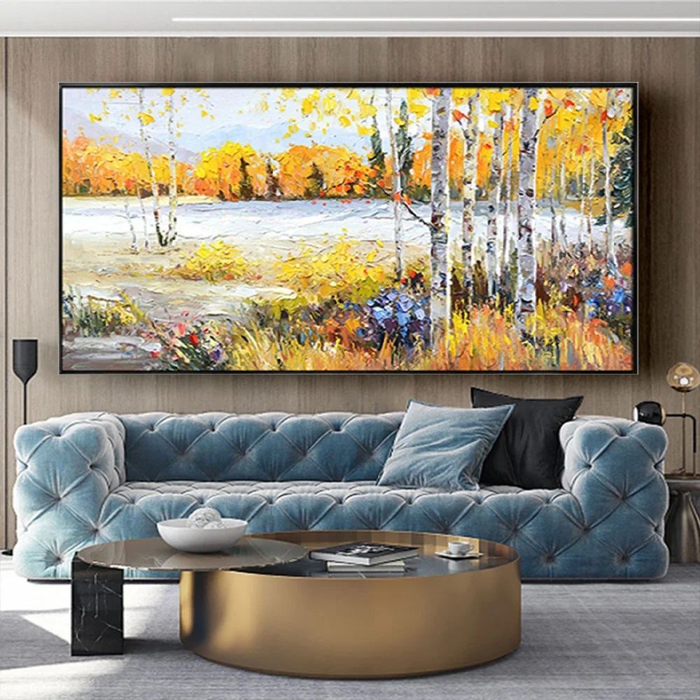 Hand-Painted Oil Painting On Canvas Wall Art Beautiful Colors Abstract Landscape Trees Forest In Autumn Pictures For Home Decor