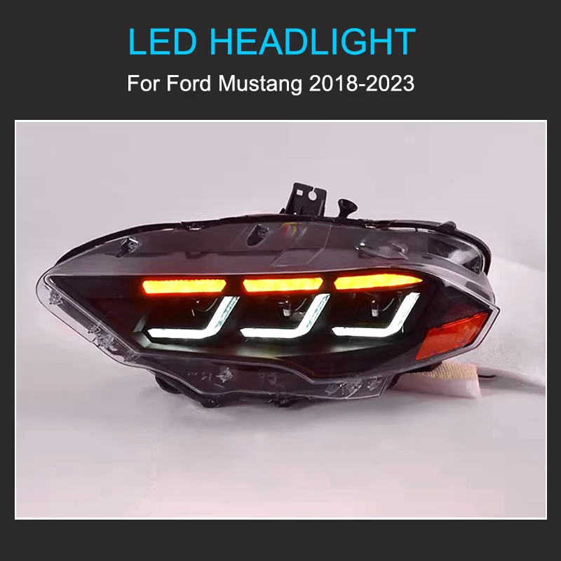 مجموعة المصابيح الأمامية LED لسيارة فورد موستانج 2018-2023 المصابيح الأمامية التوصيل والتشغيل LED DRL الديناميكي تحول مصابيح أمامية كاملة #3