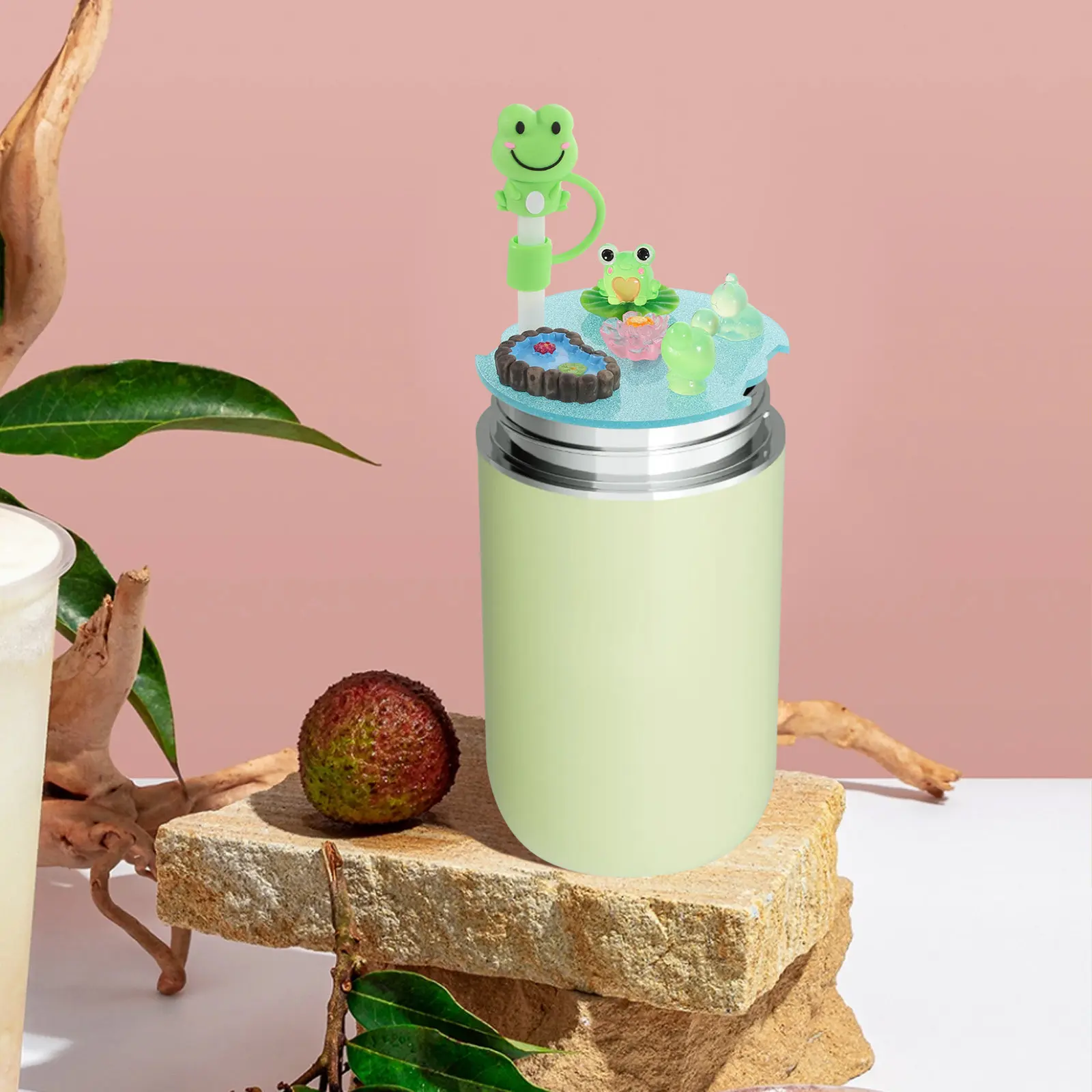 1Set Fluorescent Frog Cup Lid Cute Silicone Straw Cover Cap Funny Tumbler Straw Topper Dustproof Drinking Accessory for Tumblers