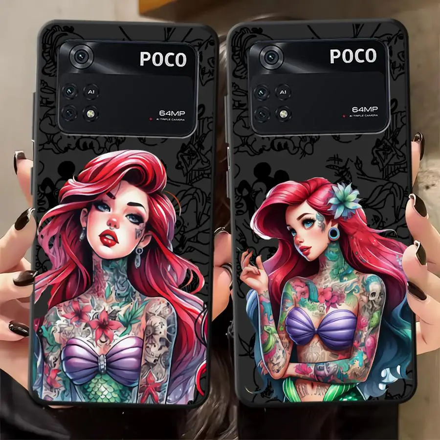 ديزني الوشم ارييل الأميرة الحال بالنسبة Xiaomi Poco M5 C50 C51 F3 F4 F5 X3 X4 X5 C65 M3 M4 برو لينة الغطاء الخلفي للهاتف