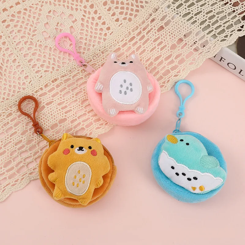 2pc 8cm Cartoon niedlichen Bären Katze Geldbörse Kawaii Tiere Ente tragbare Plüsch Brieftasche Schlüssel Kopfhörer Münze Veranstalter Beutel Kinder Geschenke