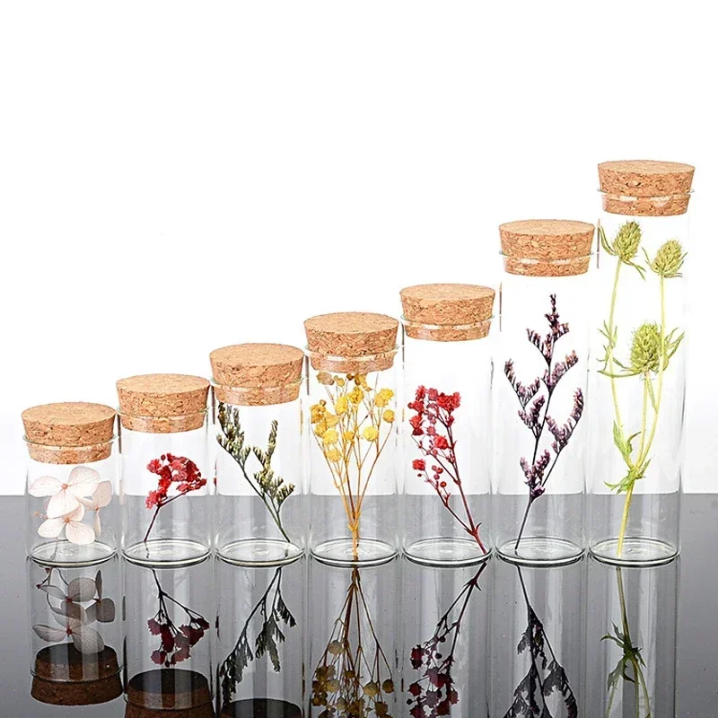 20 sztuk 10ml-100ml Mini korki szklane butelki przezroczyste proste usta szklane fiolki życzeń butelki DIY pojemnik na cukierki suszone kwiaty