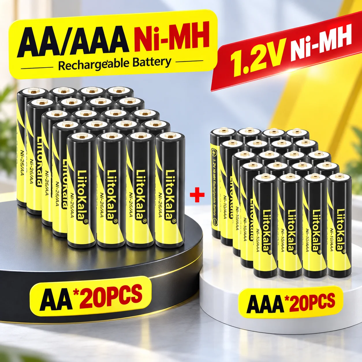 LiitoKala 20Pcs 1.2V AA 2600mAh Ni-MH Rechargeable Batteries for Camera Flashlight Toys Shaver Watch Mouse Clock Remote Control