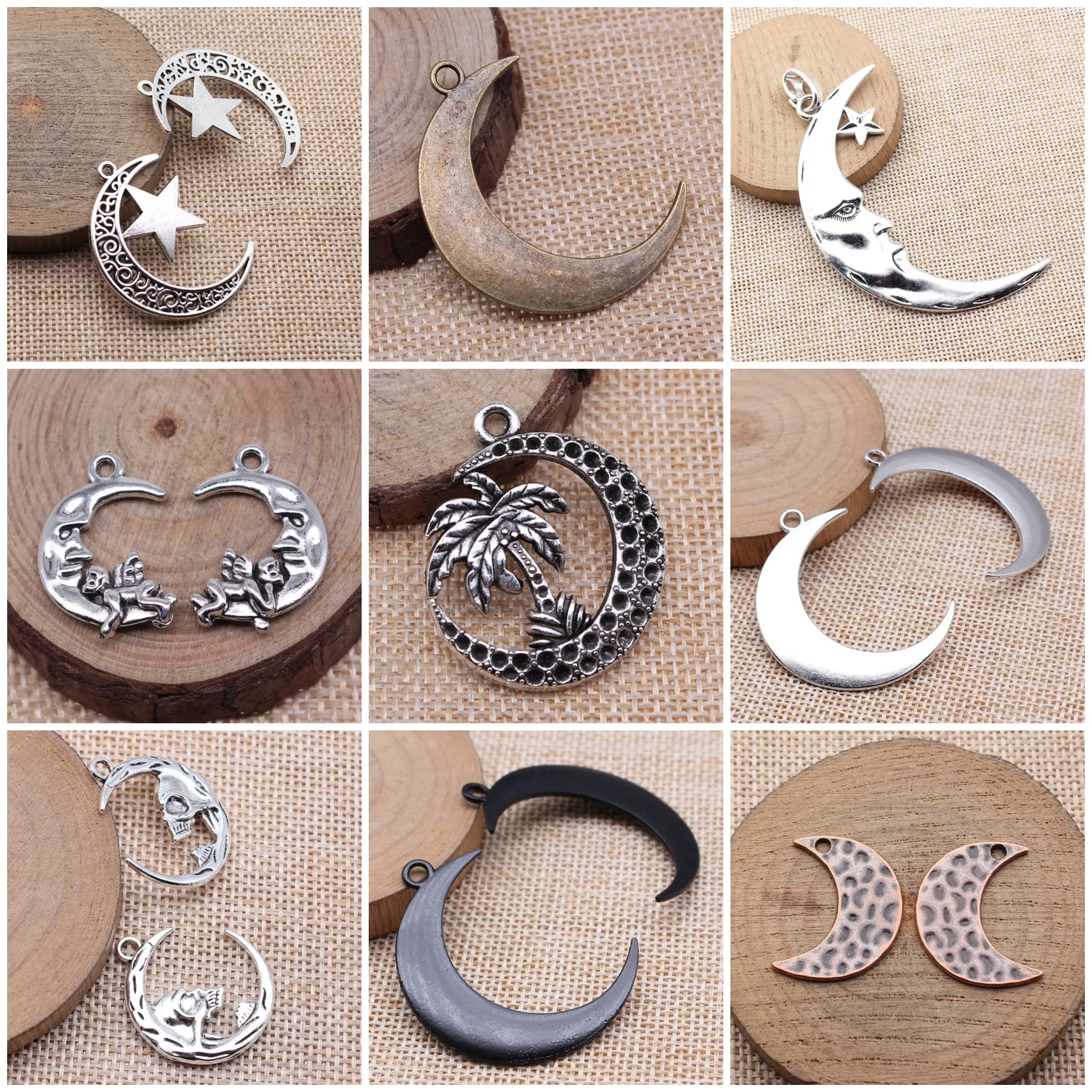 Vintage Angel Moon Matching Pair Charms Pendant Couple Jewelry Set Charms For Jewelry Making Bracelet Necklace DIY Craft Bulk