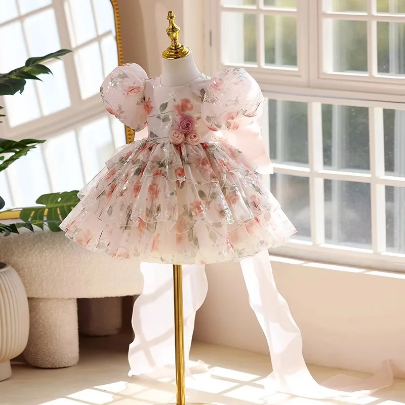 2025 Children High End Evening Princess Ball Gown Girls Cute Birthday Baptism Party Piano Perforamnce Dress g322