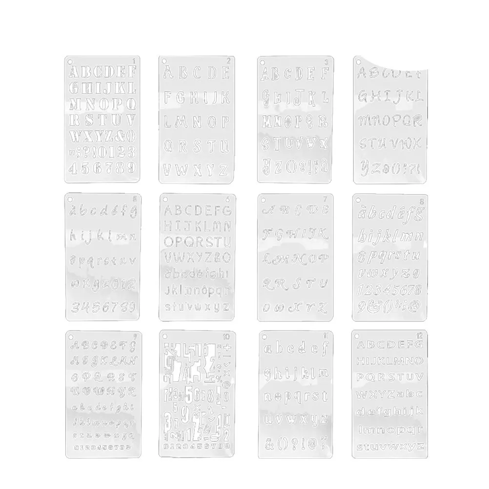 12 sheets Paper Drawing Art Painting DIY Stencils Craft Halloween Christmas New Year Calligraphy Letter Stencils Alphabet