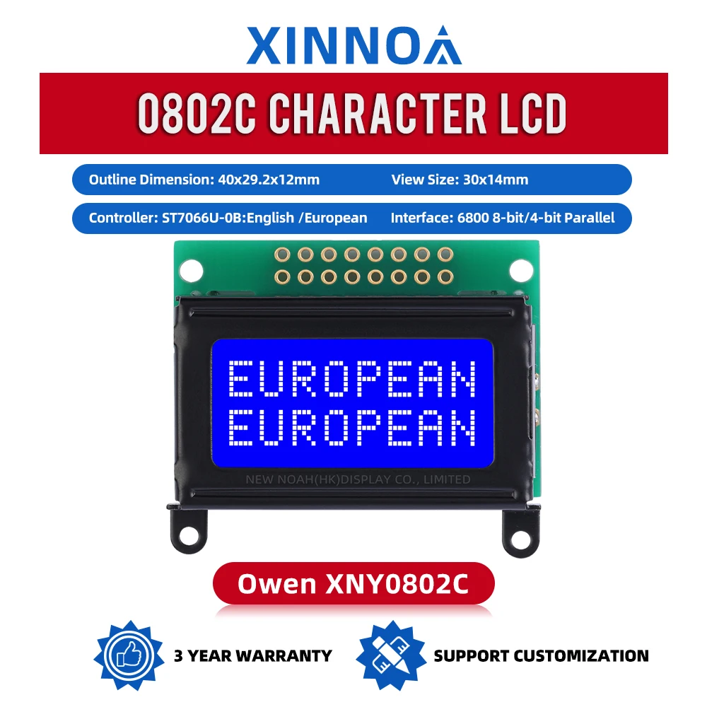 European Blue Film White Letters 0802C Character Dot Matrix Screen 02X8 LCD Ultra Small Module LCM Display Screen With Backlight