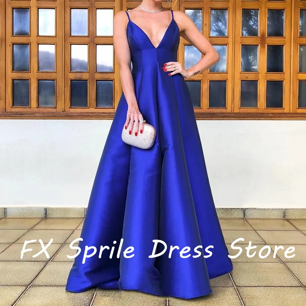 Spaghetti Straps Sleeveless V Neck A-Line Floor Length Sweep Train Zipper Back Bespoke Occasion Gowns Exquisite Evening Dress