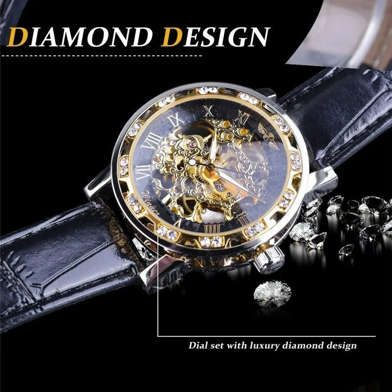 Official brand free shippingWatch Men's Fashion Casual Pop Rhinestone Hollow Manual Mechanical Watch