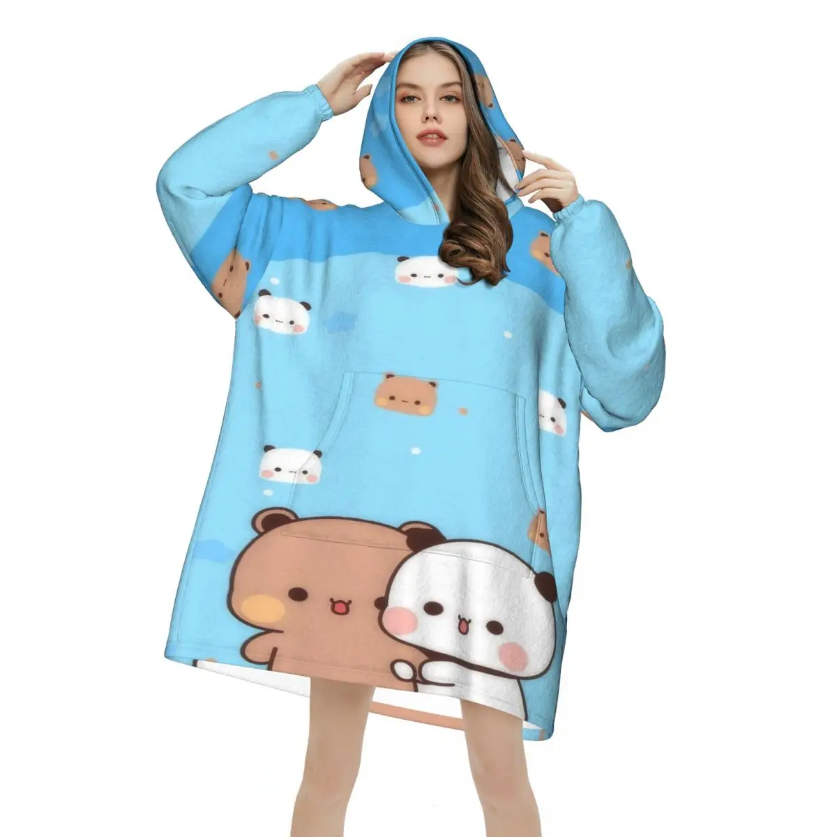 Peach And Goma Blanket Hoodie Wearable Blanket Oversize with Pocket Warm Sleeping Bag Soft Cozy Onesie