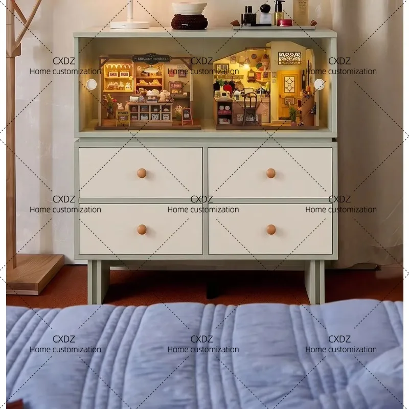 XX Glass side cabinet dust display area living room wall double door large capacity storage cabinet