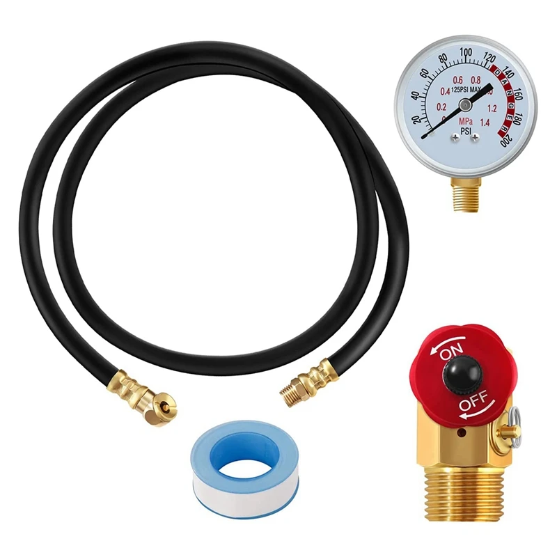 

NEW-Air Tank Valve Kit With Gauge,Come With 2 Inch Pressure Gauge 1/8 Inch NPT,4 Ft Air Hose 1/4 Inch Knob Air Tank Manifold