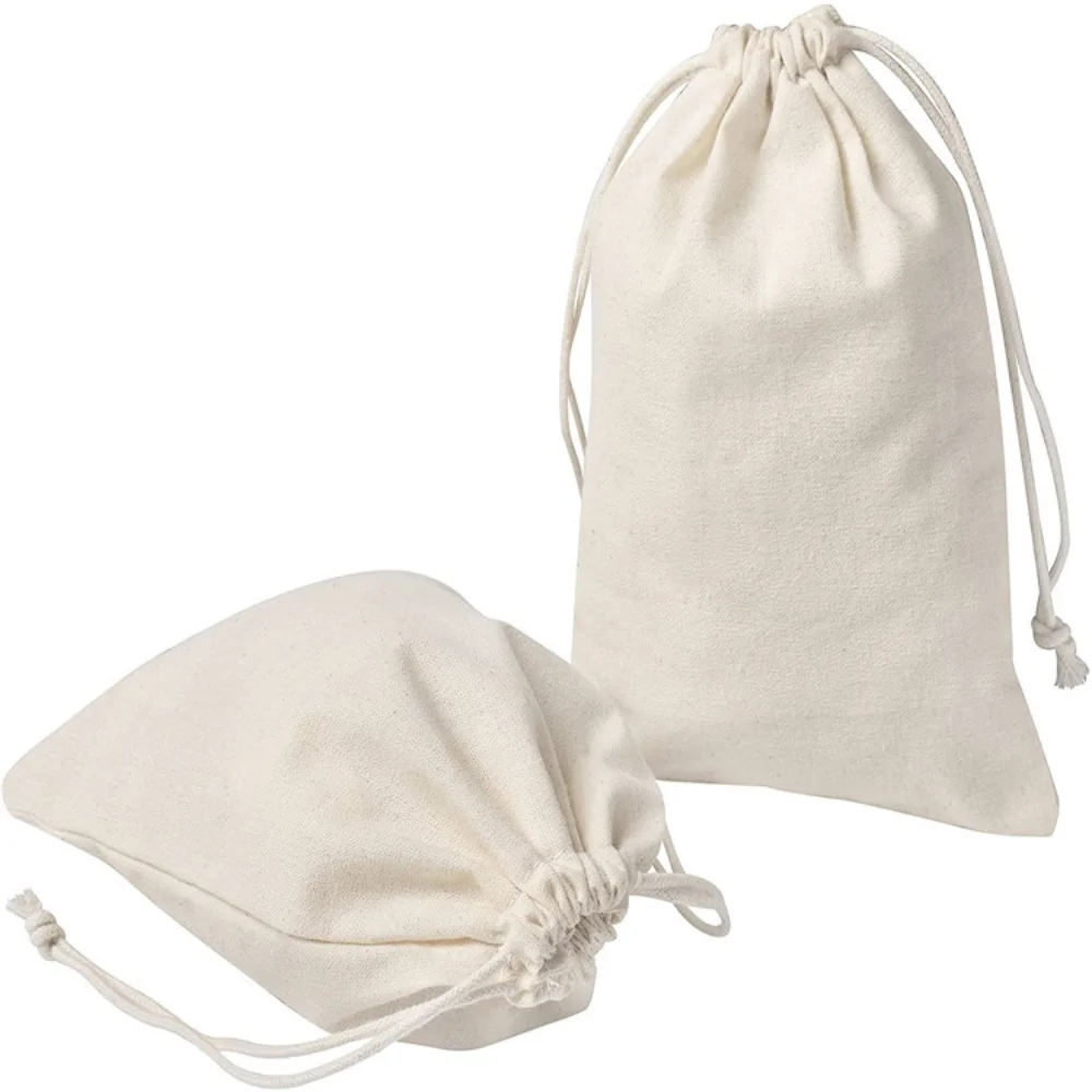 Cotton Linen Drawstring Bags Solid Color Gift Packaging Bags Small Pocket Bag Linen Material Fabric Storage Pouch For Travel