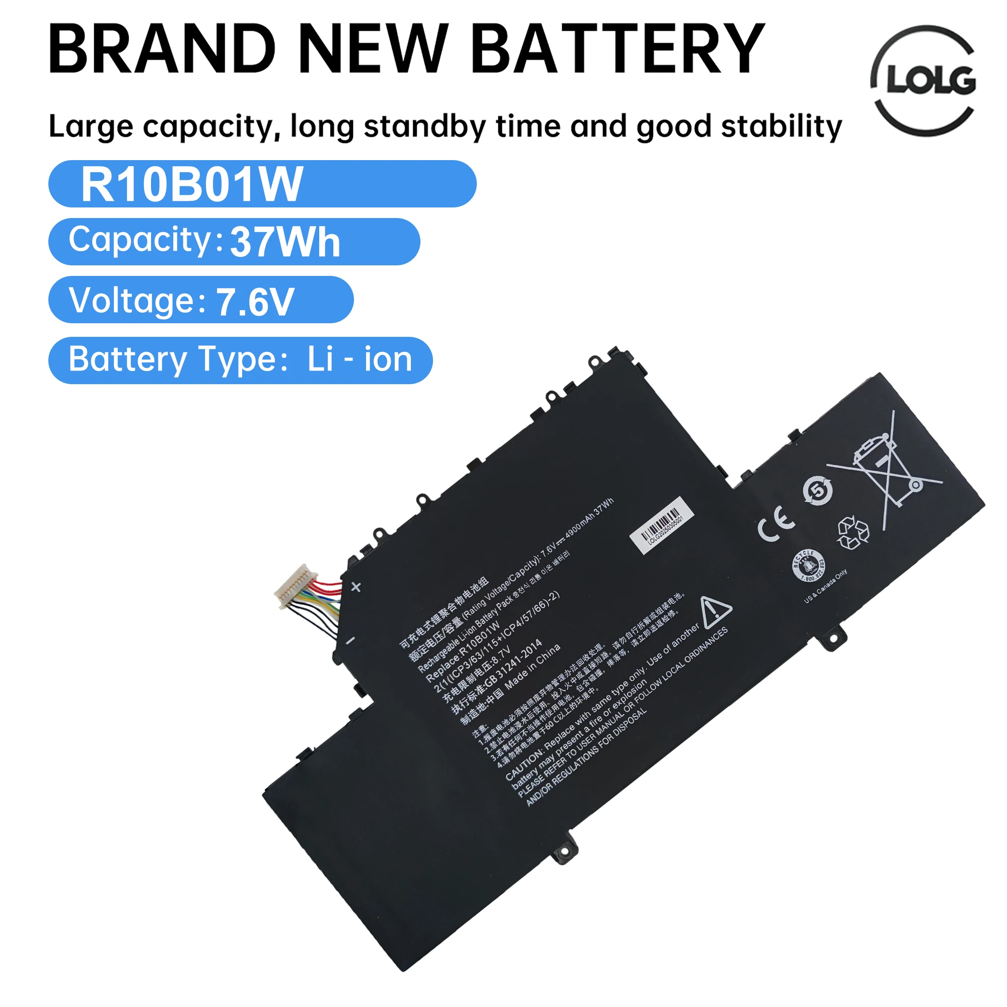 

R10B01W R10BO1W Аккумулятор для ноутбука Xiaomi Mi Air 12,5 "TM1607 161201-01 161201-AA Серия ноутбуков 7,6 В 4866 мАч 37WH