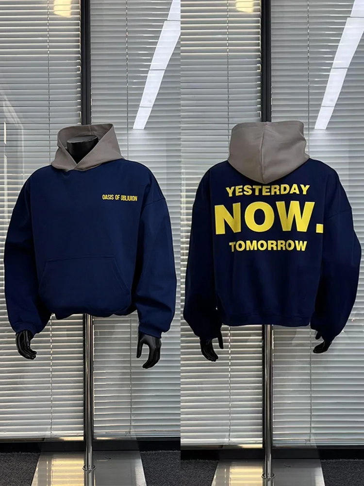 

Retro American Sle Men's Hoodie Heavyweight Spring Autumn Color Blo Hard And Sli Long Sve Casual Sweatirt