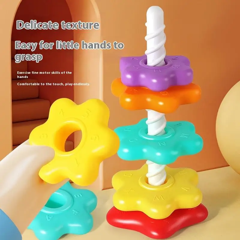 

Spinning Stacking Flower Toy, Colorful Building Blocks, Easy Grasp Sensory Play Set
