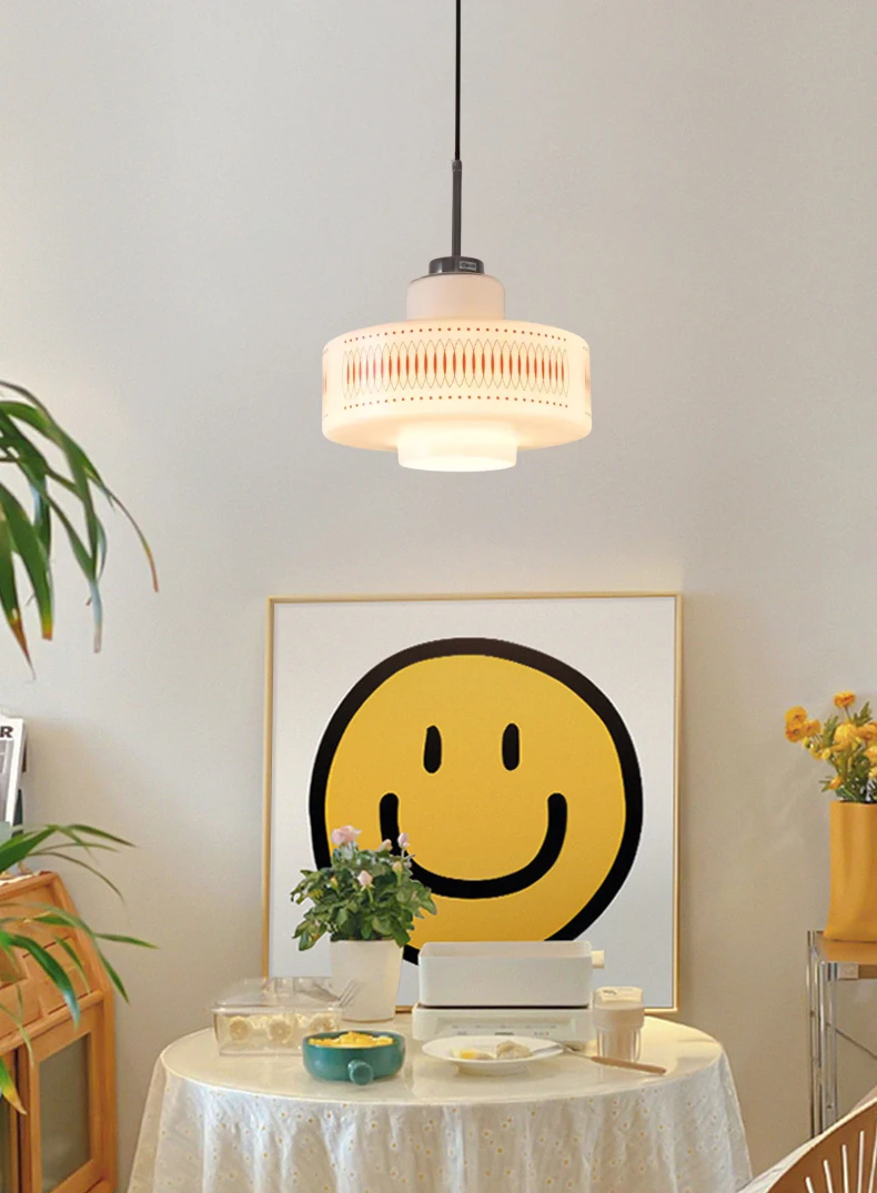 Nordic White Glass Pendant Light E27 Bulb Red Line