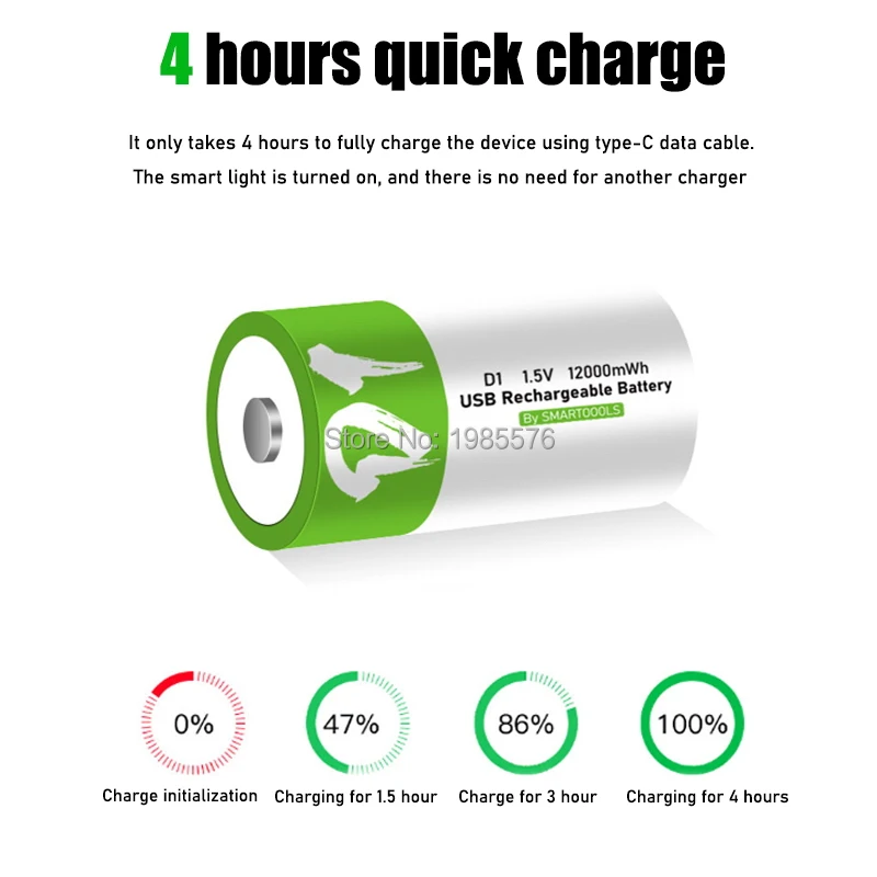 Batería recargable de iones de litio, 1,5 V, 12000mWh, tamaño D, USB, tipo D, para linterna, calentador de agua, etc.