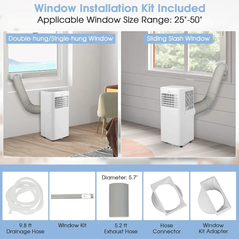 COSTWAY Portable Air Conditioner, 8000 BTU 3-in-1 Personal AC Unit with Built-in Dehumidifier, Fan Mode, Sleep Mode, 24H Timer
