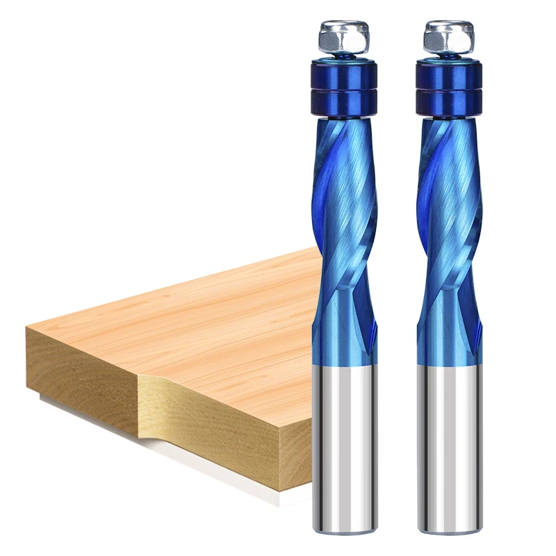 XCAN Router Bit Two Flute Flush Trim Wood Milling Cutter UP Cut Mill with Bearing 1/4 1/2 Shank Spiral End Mill