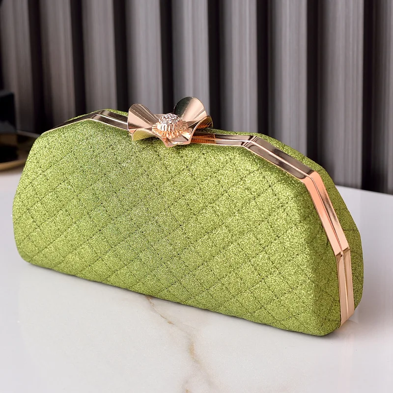 Green Clutch Bag Diamond Lattice Luxury Designer Party Hand Wallet for Women Fashion Purse and Handbag Flower Hasp Shoulder Bag