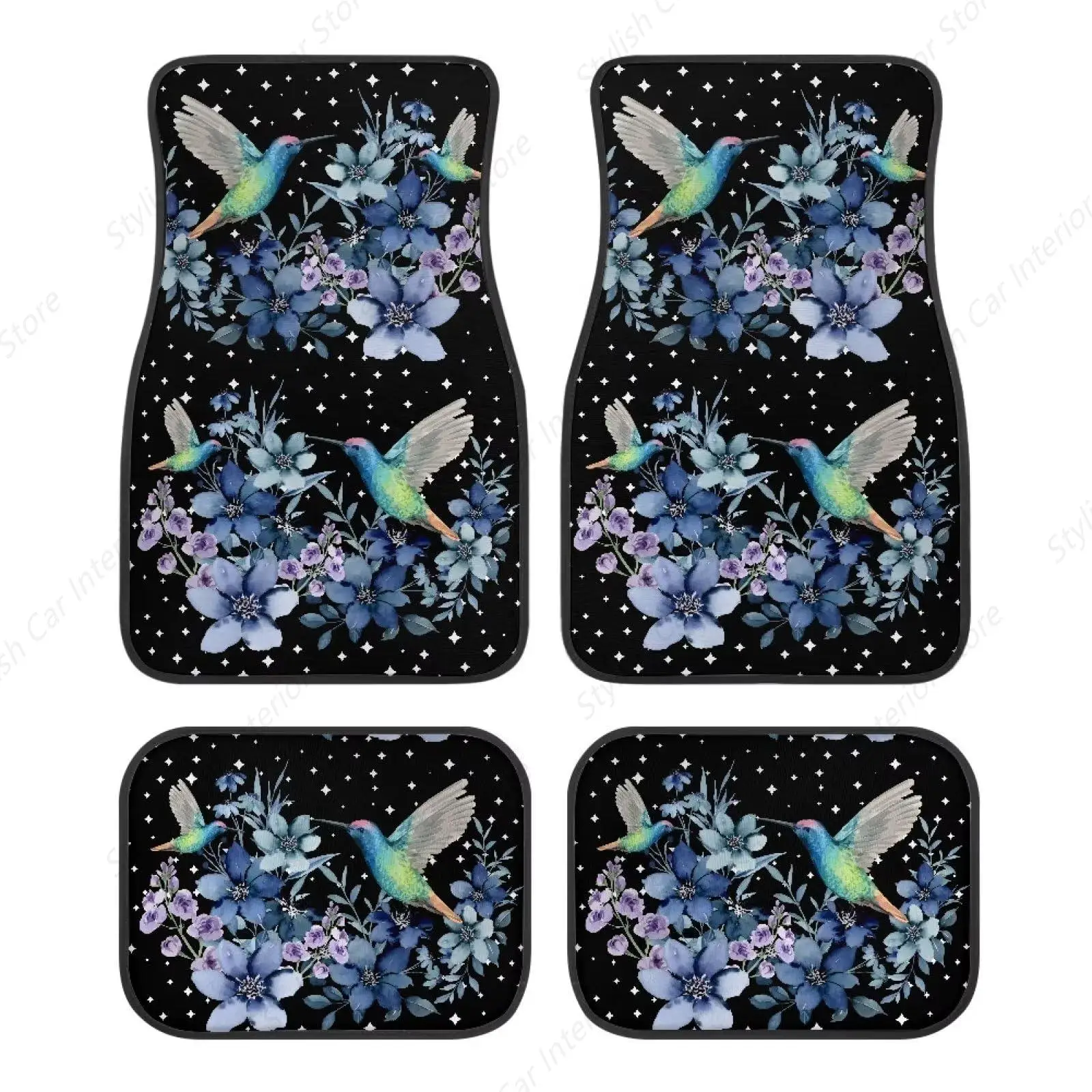

Всепогодный универсальный комплект из 4 автомобильных ковриков с цветочным принтом Колибри, передние и задние автомобильные коврики, прочные противоскользящие