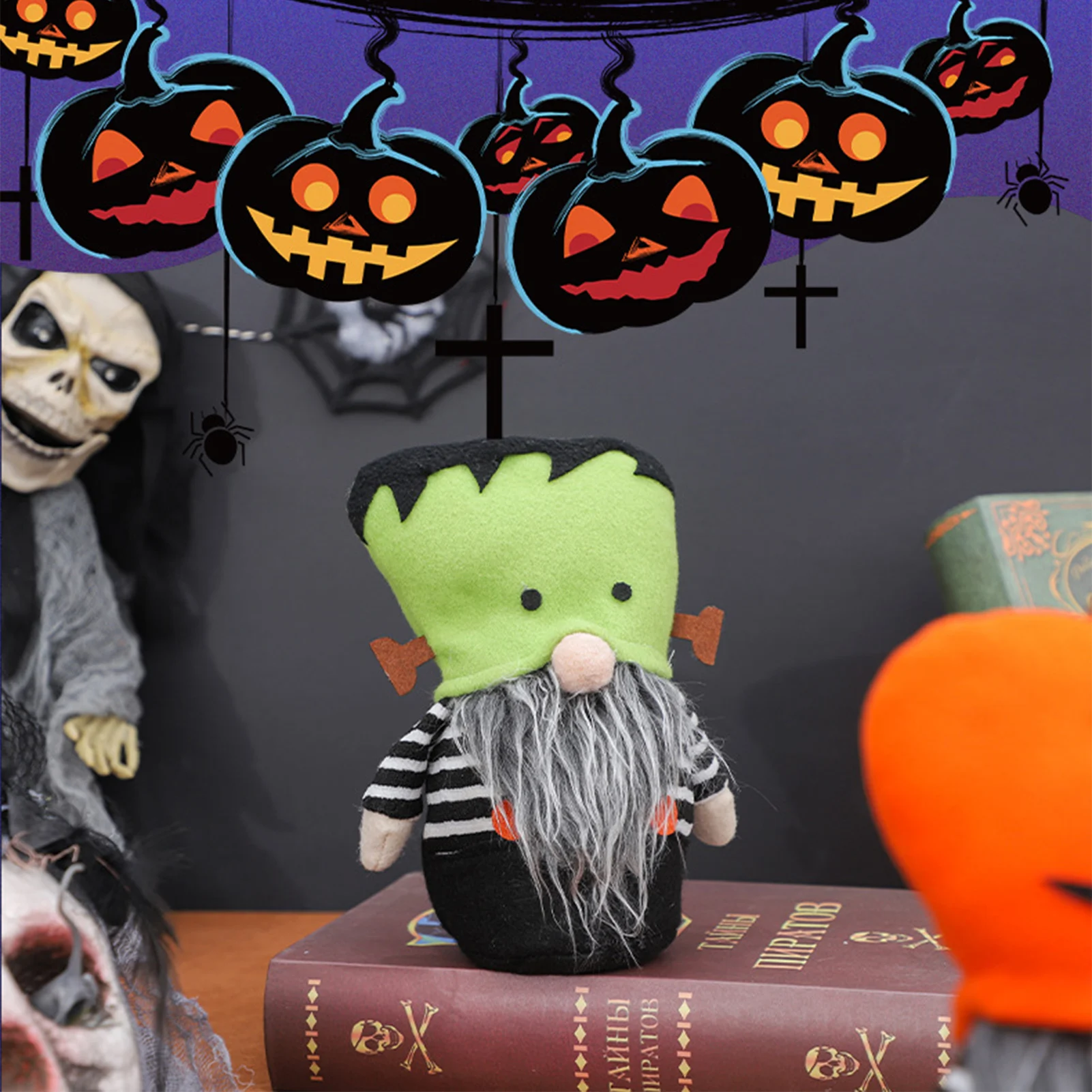 

Плюшевый Декор гномов на Хэллоуин, головные уборы ручной работы с тыквенным лицом, кукла для Хэллоуина, Декор для дома и офиса