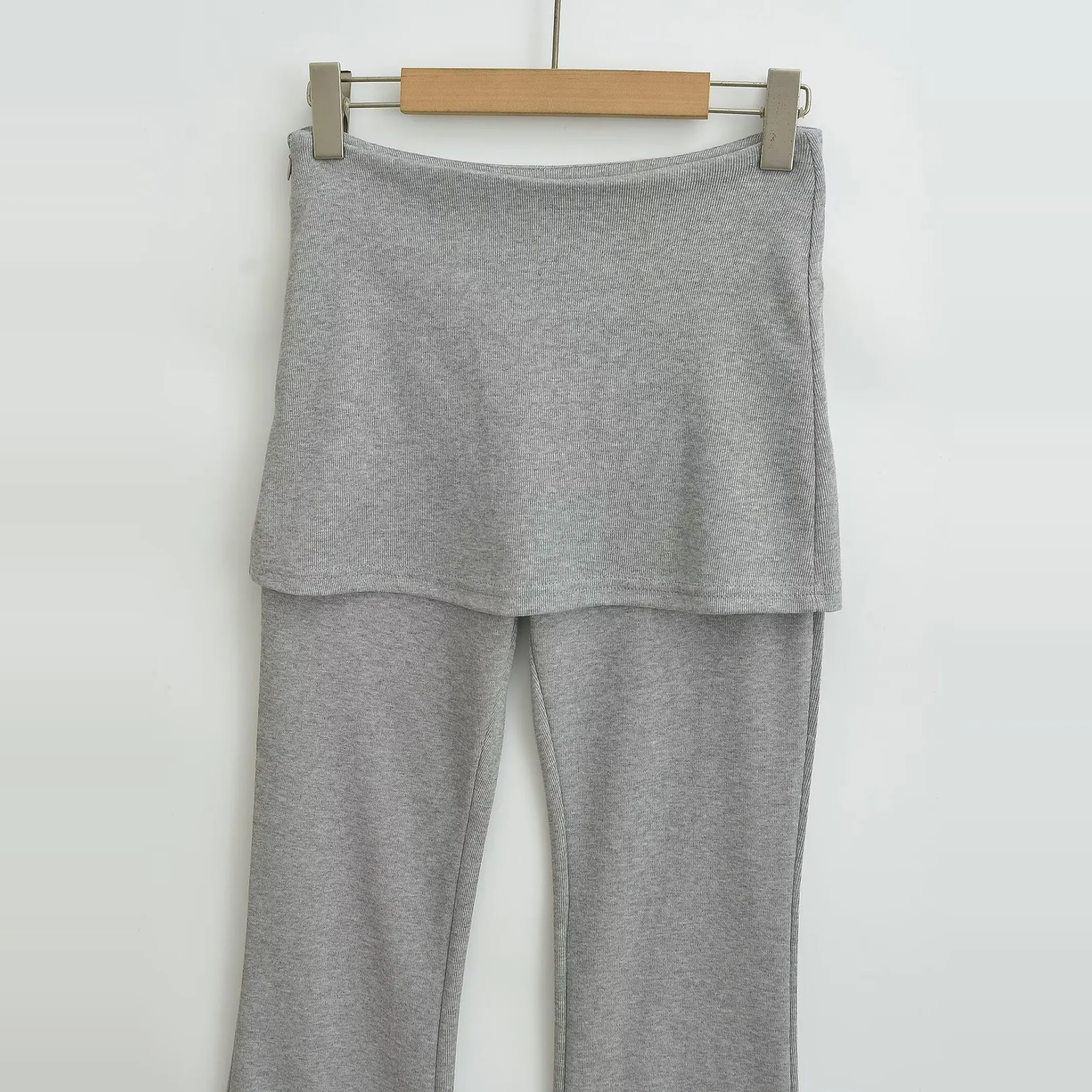 Street Sle Yoga-Hose für Damen, schlankmachende Micro-Schlaghose, Trainingskleidung, geschichteter Look, falsches zweiteiliges Design, Bauchkontrolle