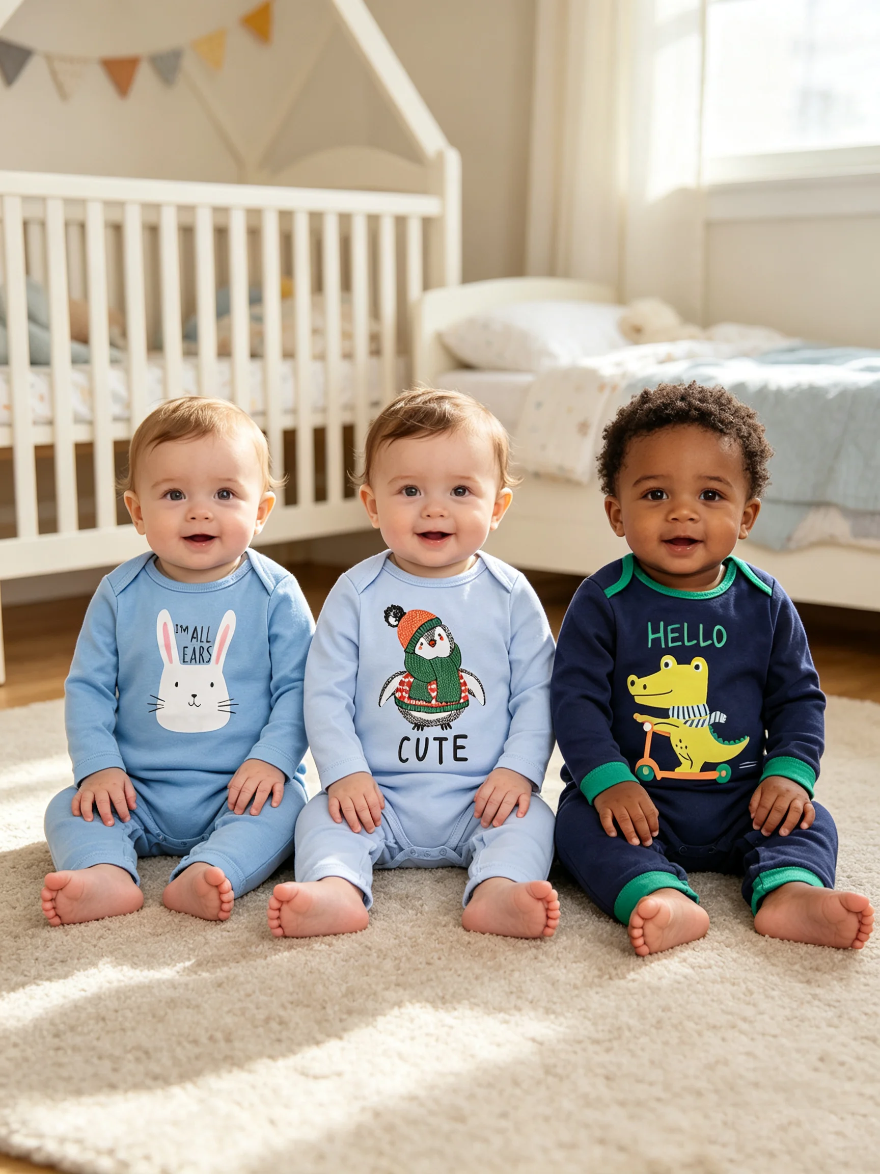 Baby Jungen Bodysuit Langarm 100% Baumwolle 3-teilig Hase Pinguin Alligator Druck Säugling Strampler Einteiler Frühling Herbst Kleidung Jumpsuit – Detail 5