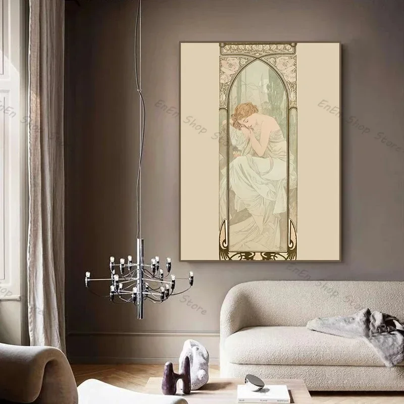 Les Saisons Goddess Wall Art Nordic Minimalist Aesthetics Canvas Painting for Living Room Modern Home Decor